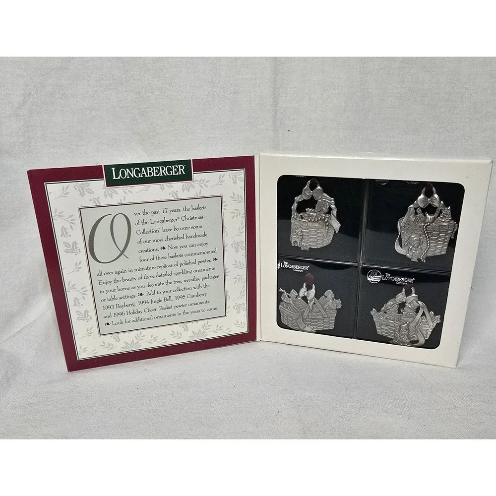 Longaberger Basket‎ Pewter Christmas Ornaments Set of 4